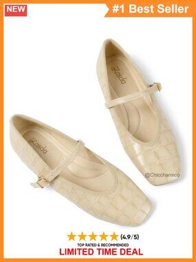 Women's Mary Jane Ballet Flats Comfortable Dressy Square Toe Buckle Shoes
